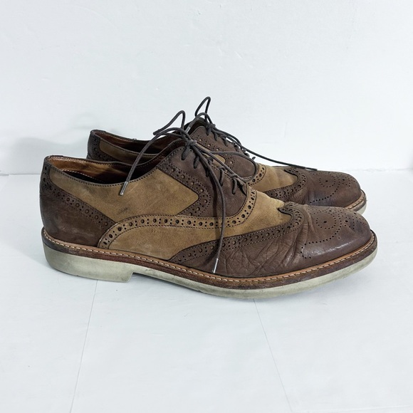 Bloomingdales The Men’s Store Shoes Size 10.5 Two Tone Brown Wingtip Oxford - Picture 1 of 11